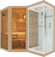 Трехместная угловая комбинированная сауна Comfort из кедра с Душевой кабиной