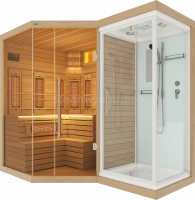 Трехместная угловая комбинированная сауна Luxury из кедра с Душевой кабиной