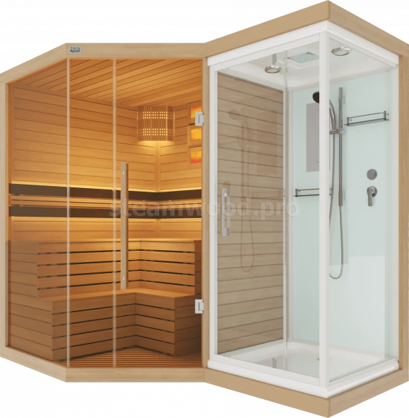 Трехместная угловая финская сауна Luxury из кедра с Душевой кабиной