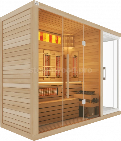 Трехместная комбинированная сауна Luxury из кедра с Душевой кабиной